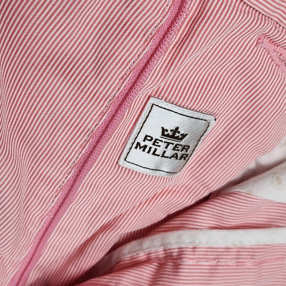 Peter Millar Mens Chino Shorts Sz 35 Pink/White Striped 8.5" Inseam Mid Rise - Picture 12 of 16